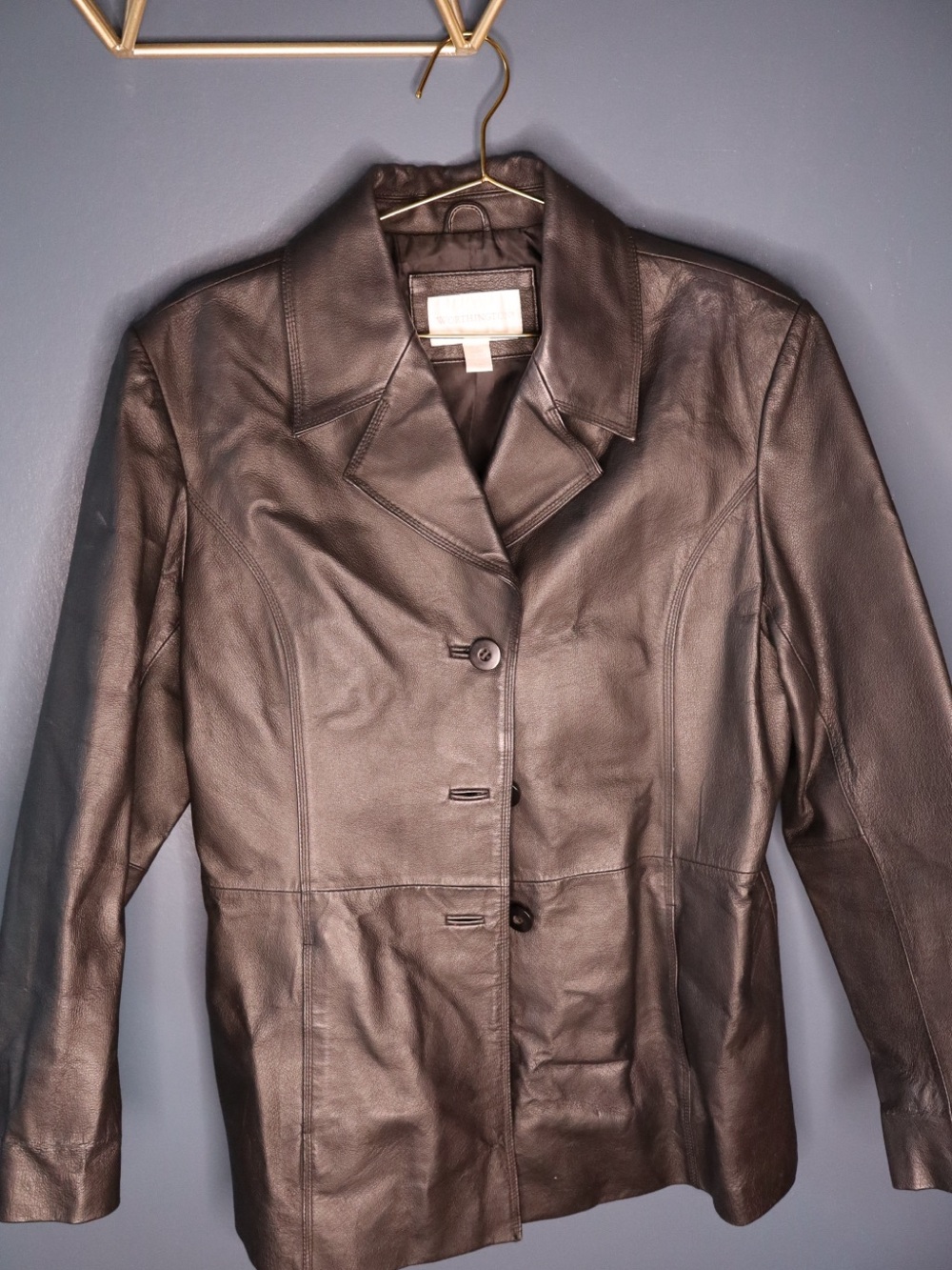Worthington Black Leather Button-Front Jacket